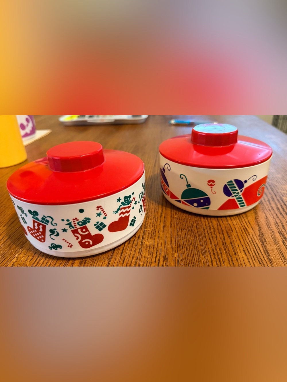 Tupperware Red Holiday Patterned Round Containers